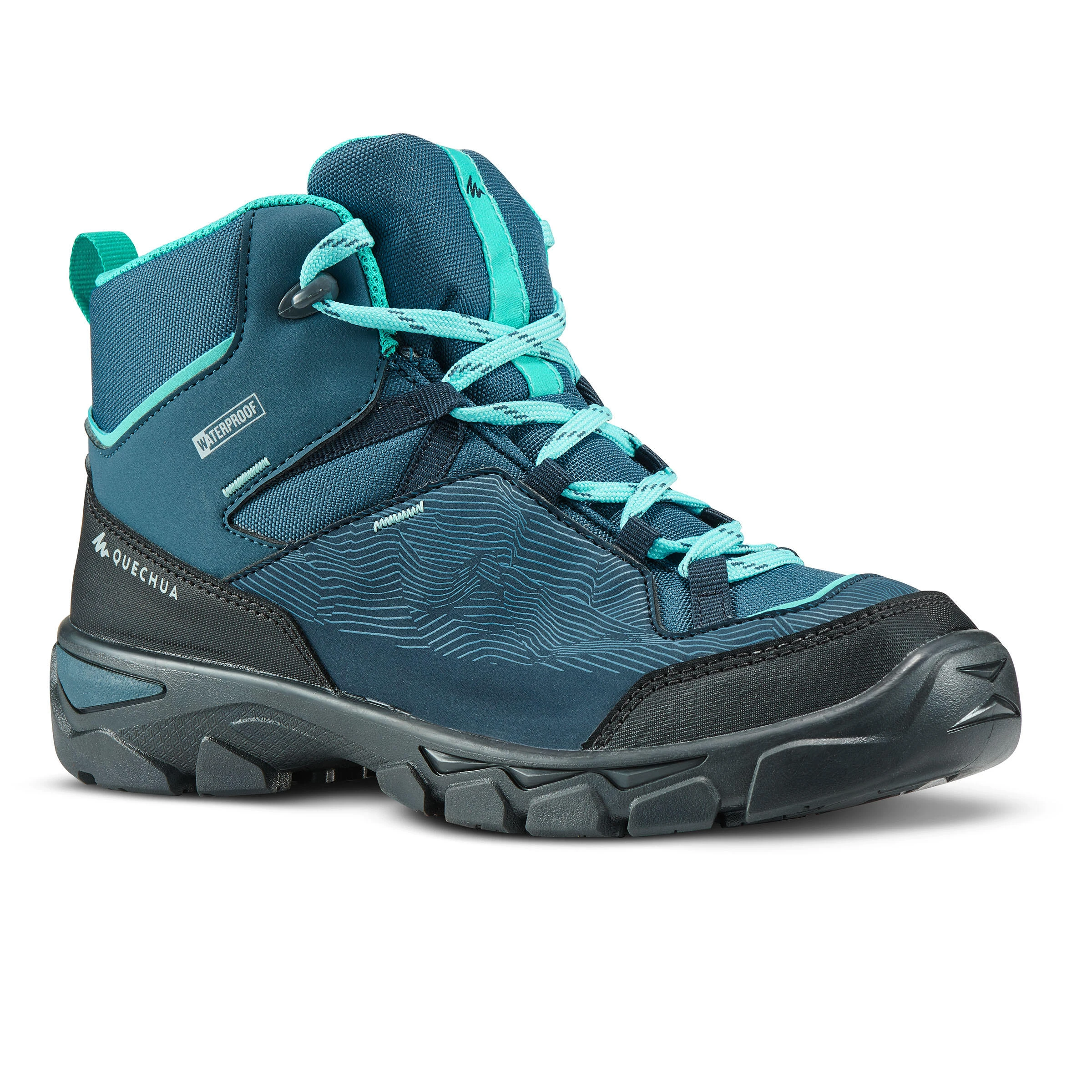Quechua Chidren's Waterproof Walking Shoes - MH120 MID Turquoise - Size 3 1 Quechua Chidren's Waterproof Walking Shoes - MH120 MID Turquoise - Size 3
